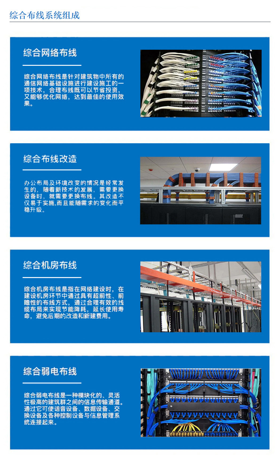 3科技園,工業(yè)園,商業(yè)園,產(chǎn)業(yè)園,農(nóng)業(yè)園,物流園等園區(qū)綜合布線，囊括園區(qū)網(wǎng)絡(luò)布線，綜合布線改造，機(jī)房布線,弱電布線等，布線是整個系統(tǒng)的基礎(chǔ)和關(guān)鍵環(huán)節(jié)，其質(zhì)量直接影響系統(tǒng)的穩(wěn)定性、可靠性和可擴(kuò)展性。